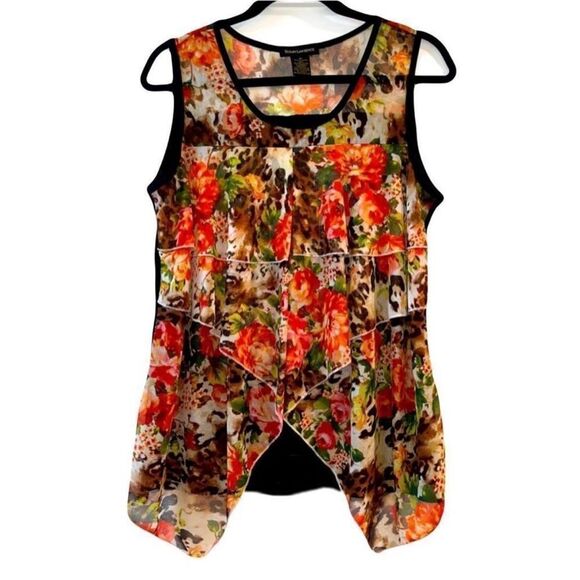 Susan Lawrence Floral Ruffle Sleeveless Blouse Sz M Women’s Animal Print - Picture 5 of 11